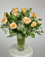 Load image into Gallery viewer, Peach Rose Vase Arrangement
